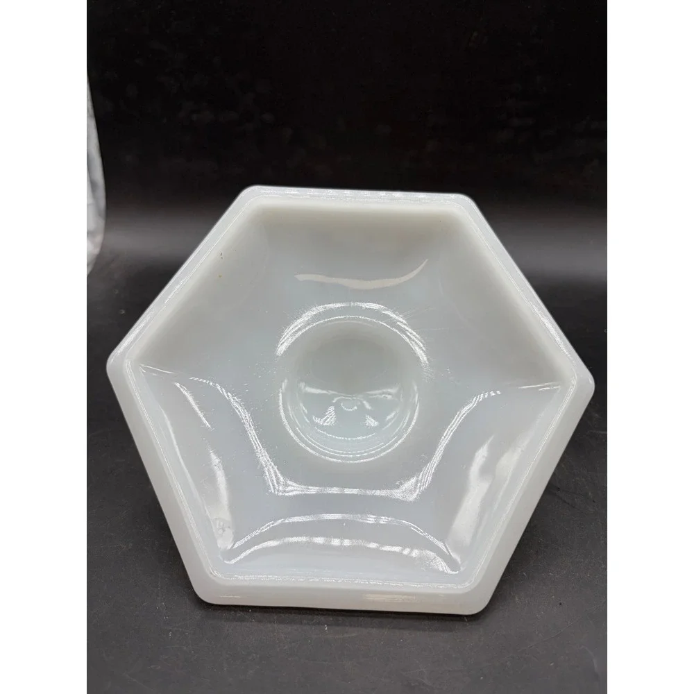 Anchor Hocking Milk Glass Harvest Grape Hexagon Candy Dish with Lid Vintage